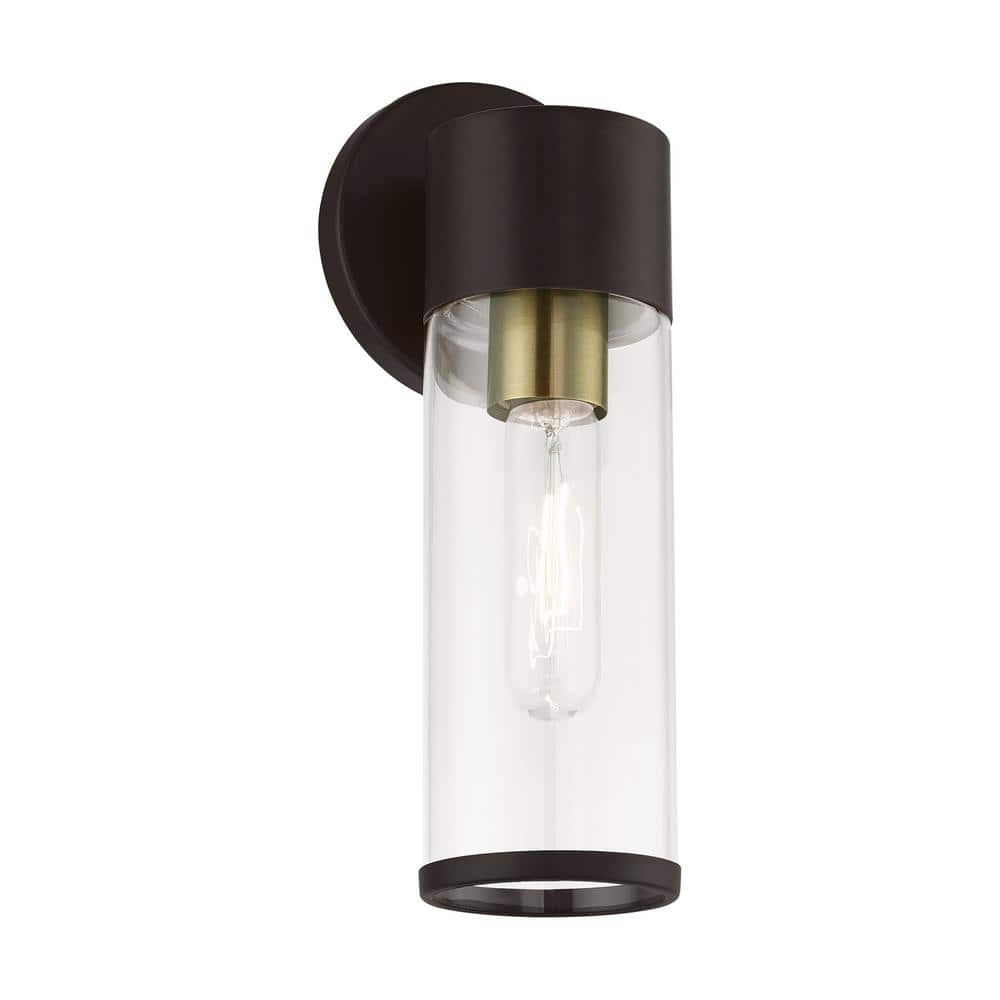 Antique Brass and Bronze Dimmable Wall Sconce with Clear Glass Shade
