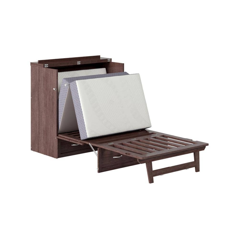 White Twin Murphy Bed Chest with Storage Drawer