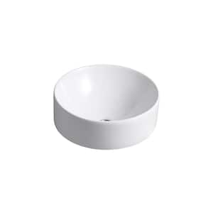 Vox Round Above Counter Vitreous China Bathroom Sink in White with Overflow Drain