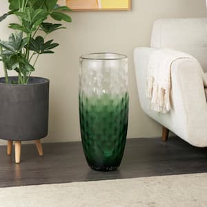 24 in. Green Handmade Ombre Glass Decorative Vase