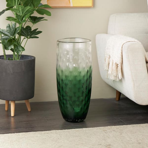Litton Lane 24 in. Green Handmade Ombre Glass Decorative Vase