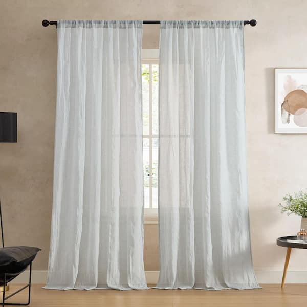 Charter Light Gray Faux Linen Solid 50 in. W x 108 in. L Easy Care Rod Pocket Indoor Sheer Curtain (Set of 2 Panels)