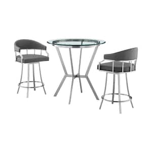 Naomi and Valerie 3-Piece Glass Top Gray Counter Height Table Set