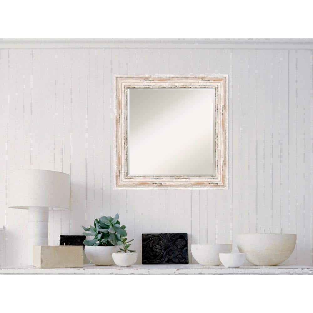 Medium Square Distressed White Wash Casual Mirror (25.13 in. H x 25.13 in. 