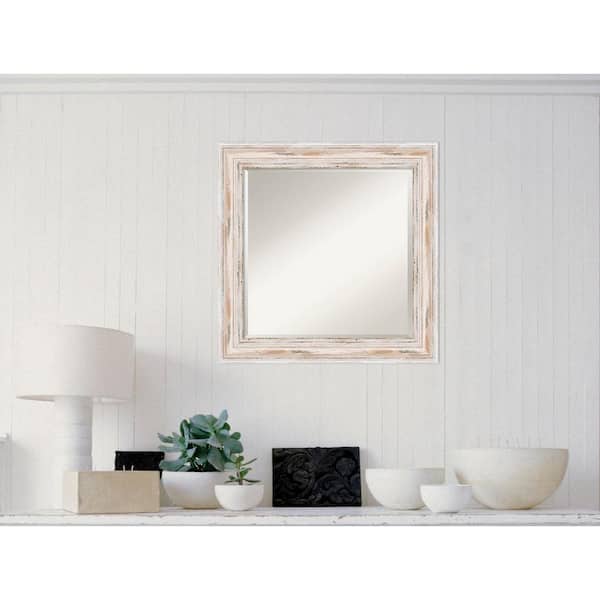 Amanti Art Medium Square Distressed White Wash Casual Mirror (25.13 in. H x 25.13 in. W)