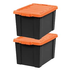 19 Gal. Store-It-All Tote Black with Orange Lid and Buckle (2-Pack)