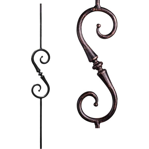 HOUSE OF FORGINGS Tuscan Round Hammered 44 in. x 0.5625 in. Oil Rubbed Bronze Single Tapered Knuckle Scroll Solid Wrought Iron Baluster