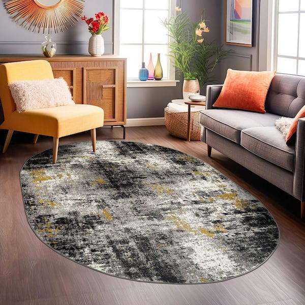 Adare Contemporary Abstract Yellow 5 ft. x 7 ft. OVAL Area Rug