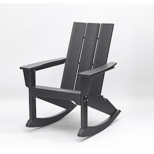 HDPE Rocking Plastic Adirondack Chair, Outdoor Weather Resistant Patio Chairs, Rocking chair for Backyard, Deck-Black