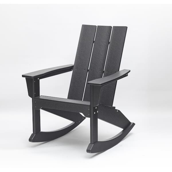 Wildaven HDPE Rocking Plastic Adirondack Chair, Outdoor Weather Resistant Patio Chairs, Rocking chair for Backyard, Deck-Black