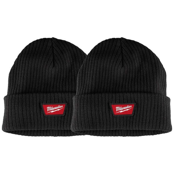 Men's Black Rib-Knit Cuffed Beanie Cap (2-Pack)