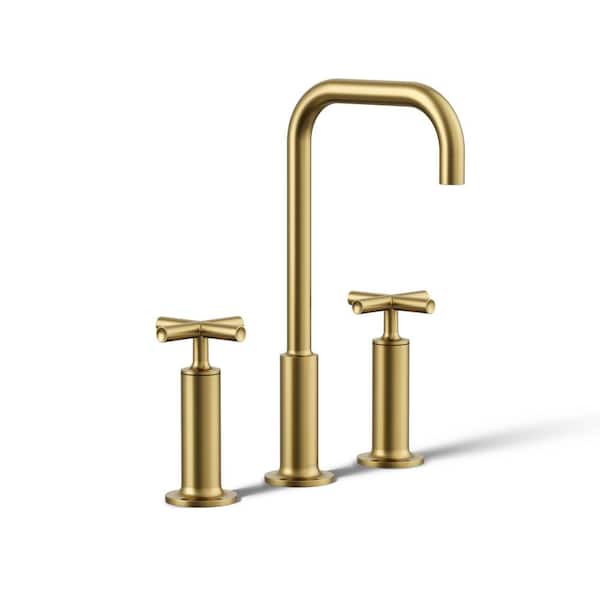 KOHLER Purist 8 in. Widespread 1.2 GPM Bathroom Faucet with Cross Handles in Vibrant Brushed Moderne Brass