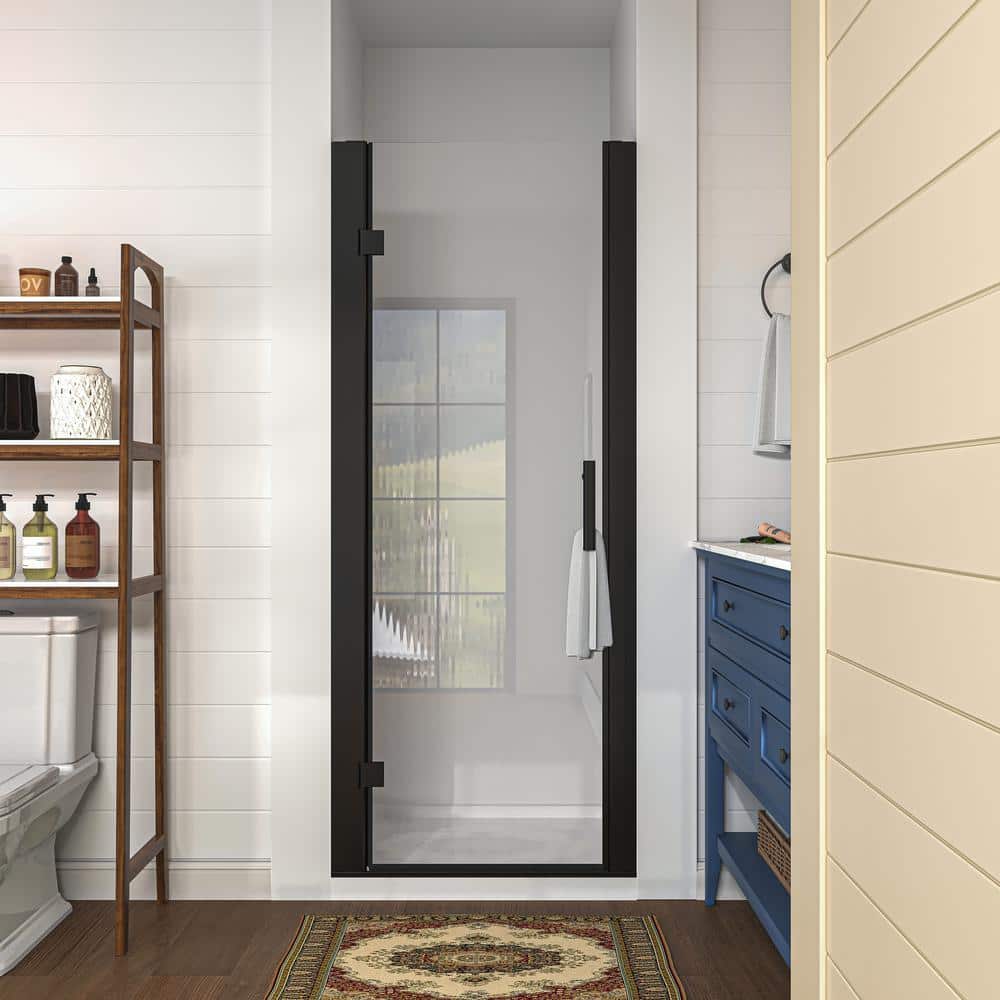 Matte Black Frameless Pivot Shower Door with Clear Glass