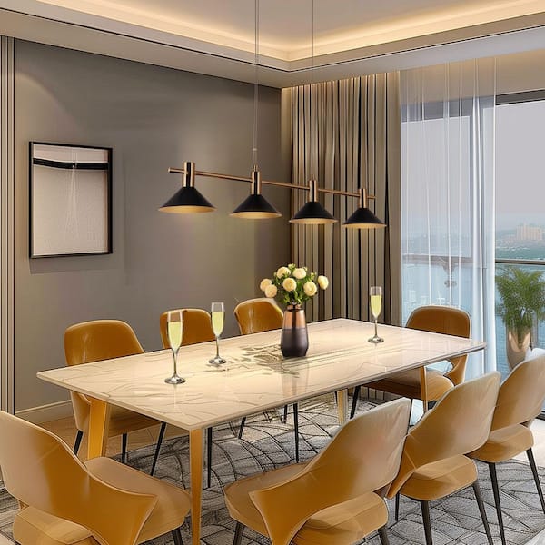 Zevni 38 in. Modern 21-Watt Black 4-Light Integrated LED Island