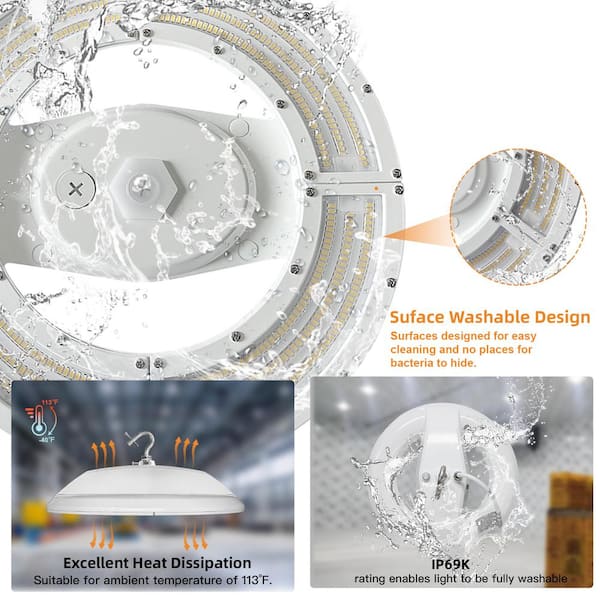 RUN BISON 15 in. White 30000 Lumens Integrated LED Dimmable UFO High Bay Light Fixture NSF Certified 50000K Daylight