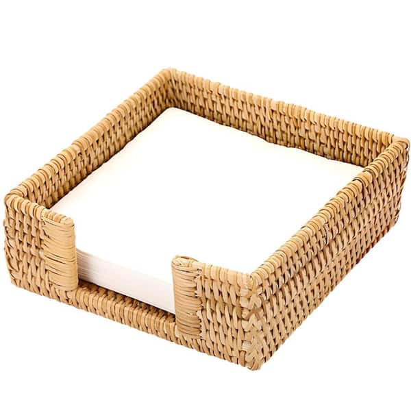 Handwoven Rattan Bamboo Napkin Holder Square Natural 7.1 in. x 7.1 in. x 2.4 in. for Kitchen Dining Table