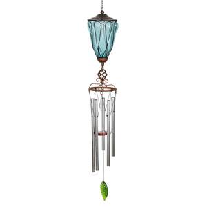 Solar Blue Looping Link Metal and Glass Wind Chimes