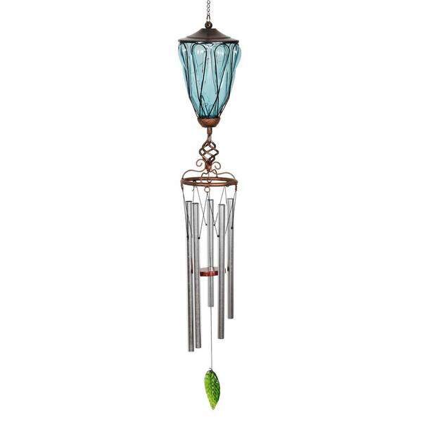 Exhart Solar Blue Looping Link Metal and Glass Wind Chimes
