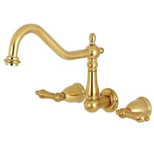 Heritage 2-Handle Wall-Mount Standard Kitchen Faucet in Brushed Brass