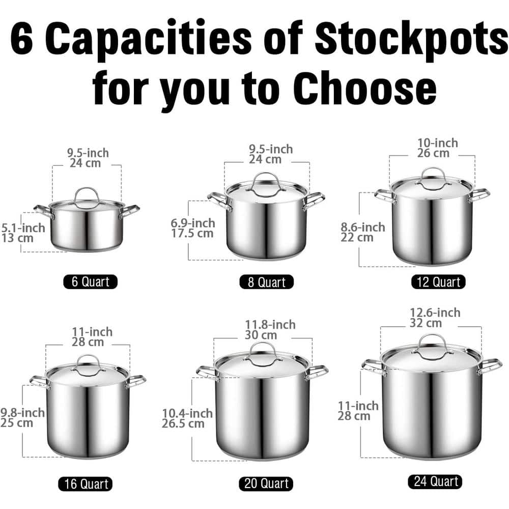 20-Quart Silver Stainless Steel Deep Cooking Stockpot with Lid