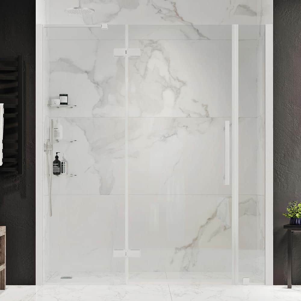 OVE Decors Tampa 68 1/16 in. W x 72 in. H Pivot Frameless Shower Door in SN With Shelves -  828796069502