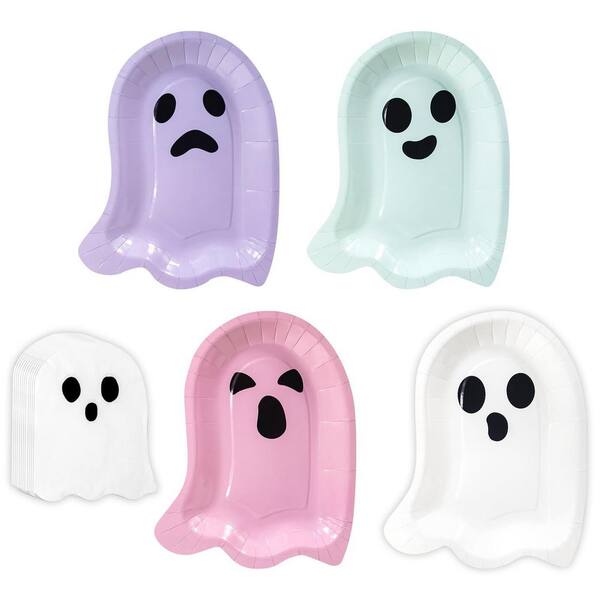 180 Piece Halloween Ghost Party Supplies, Paper Plates and Napkins Disposable Tableware Set for Birthday Party Holiday
