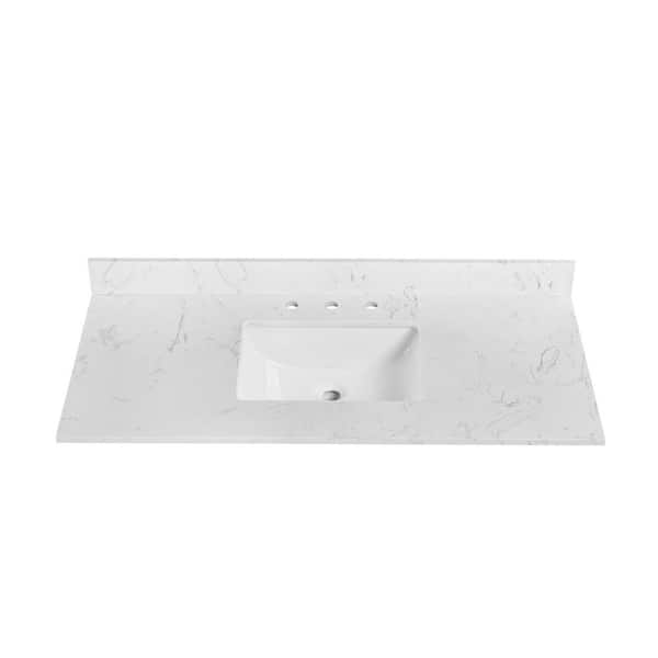 Classic 42 in. W x 22 in.D Engineered Stone Composite White Rectangular Single Sink Bathroom Vanity Top in White Carrara