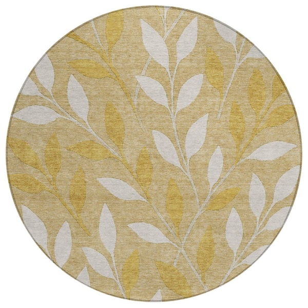 Chantille Machine Washable Indoor/Outdoor Abstract ACN3033 Gold 8 ft. x 8 ft. Round Rug