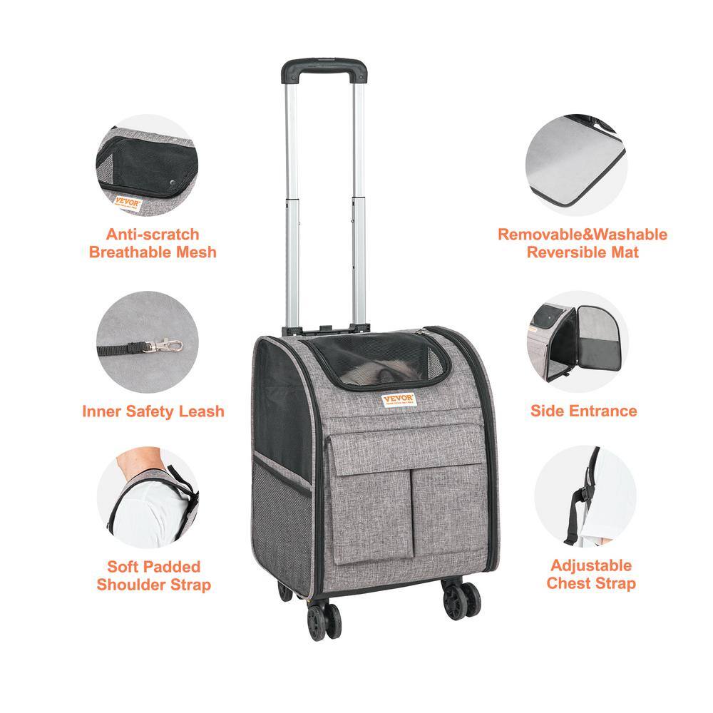 Large Gray Rolling Pet Carrier with Mesh Windows