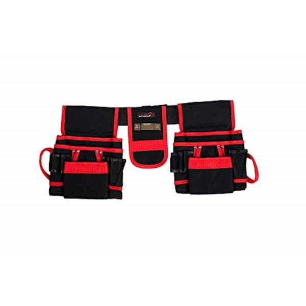 BISON LIFE 12-Pocket Belt Professional Tool Pouch in Black/Red