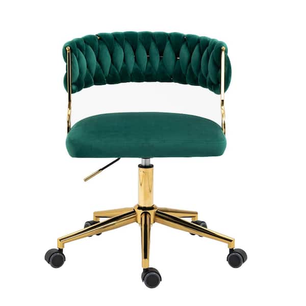 Uixe Modern Velvet Metal Frame Swivel Ergonomic Upholstered Task Chair in Dark Green with Adjustable Height (set of 1)