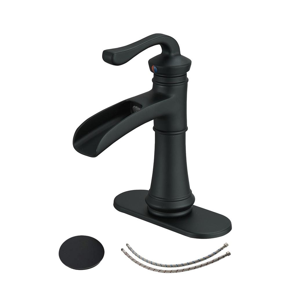 Waterfall Single Hole Single-Handle Low-Arc Bathroom Faucet With Pop-up Dra
