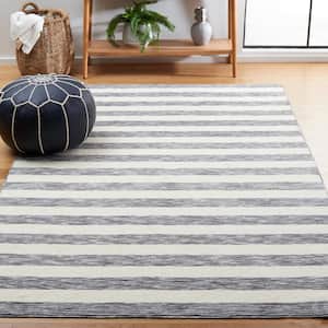 Easy Care Dark Grey/Ivory 2 ft. x 3 ft. Machine Washable Striped Abstract Area Rug