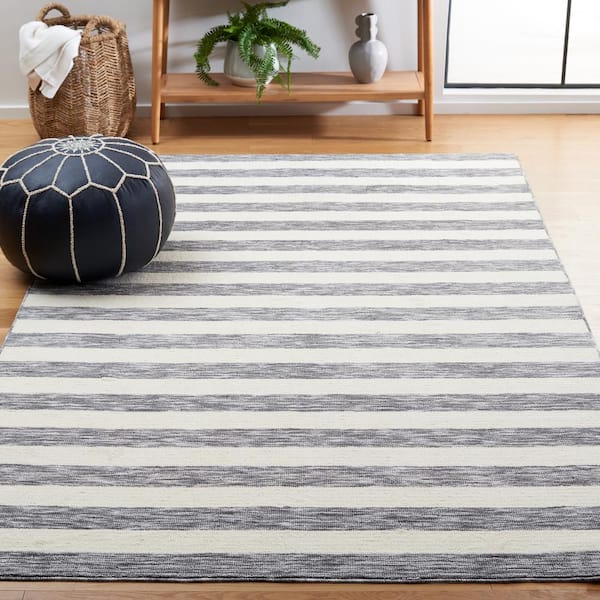 Easy Care Dark Grey/Ivory 4 ft. x 6 ft. Machine Washable Striped Abstract Area Rug
