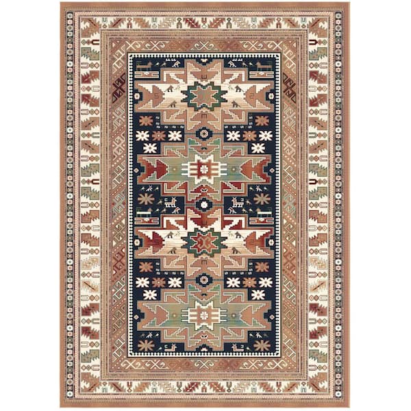 Sonoma Gypsy Rust/Black/Ivory/Aqua 3 ft. 2 in. x 4 ft. 6 in. Medallion Viscose Area Rug