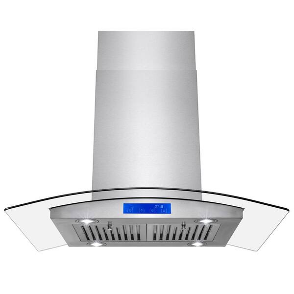 AKDY 36 in. Convertible Island Mount Range Hood in Stainless Steel with Tempered Glass, LEDs and Touch Control