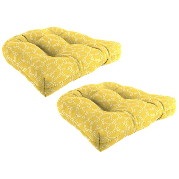 Jordan Manufacturing 19 in. W x 19 in. D x 4 in. T Square Outdoor Wicker Seat Cushion in Brunswick Marigold (2-Pack)