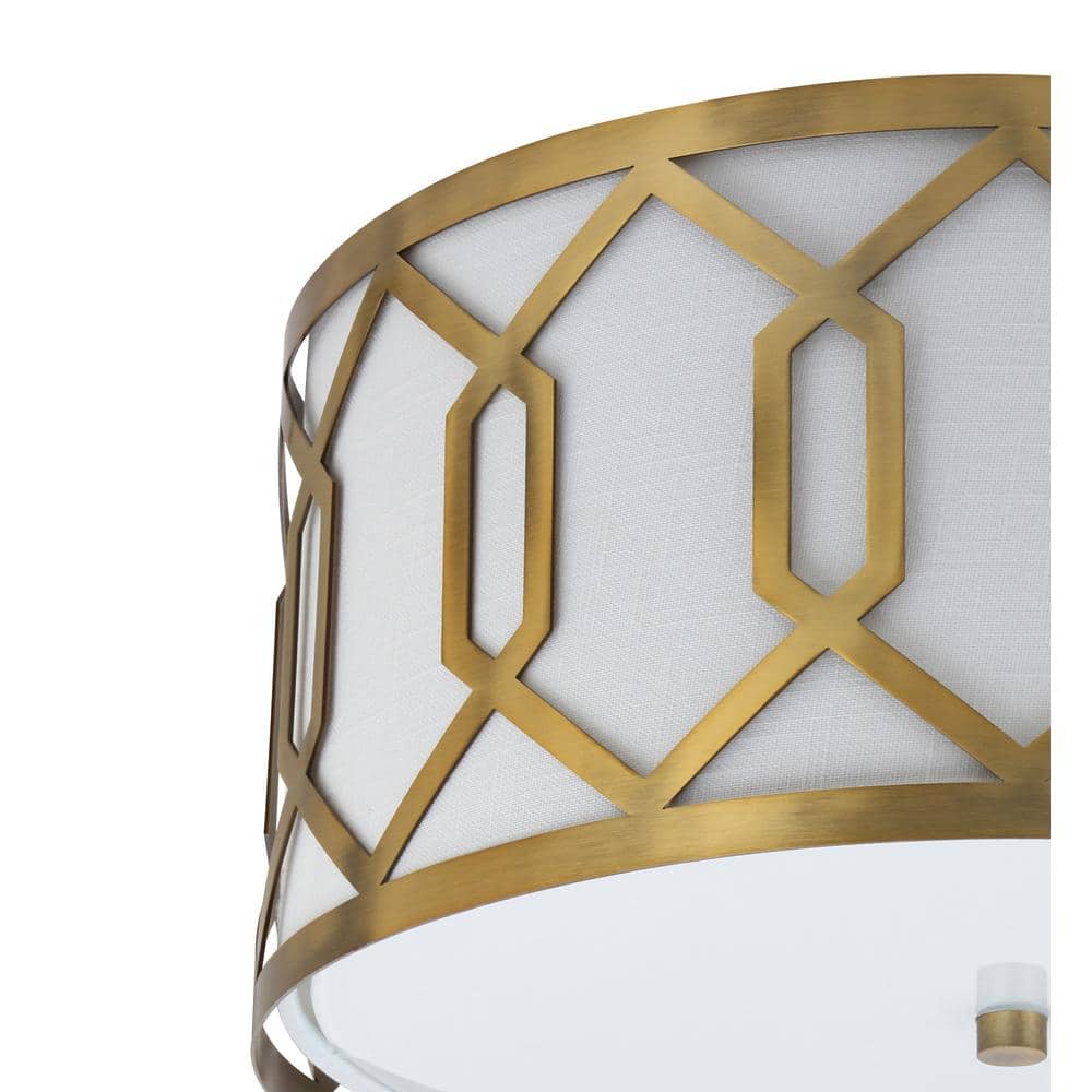 Satin Brass Hex 3-Light 16.25" Metal LED Flush Mount with Linen Shade
