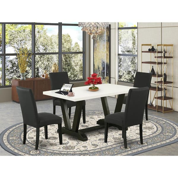 East West Furniture 5-Piece Natural Oak Finish Solid Wood Top Dining table with 4 Chairs with Lattice Back