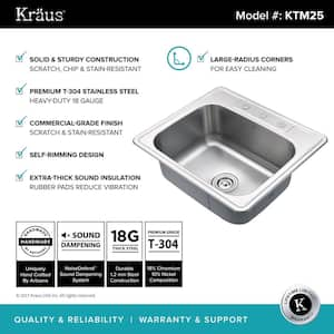 Premier Kitchen 25 in. Drop-In Single Bowl 18 Gauge Satin Stainless Steel Kitchen Sink with Accessories