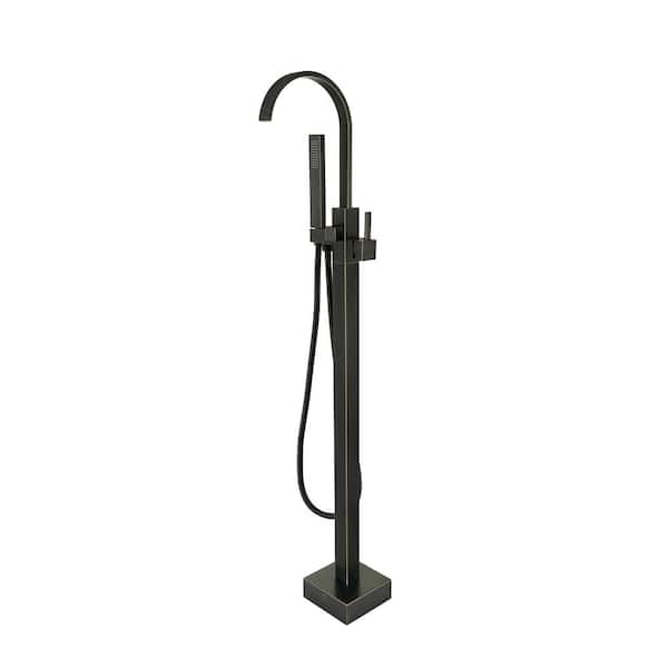 CASAINC Single-Handle Floor-Mounted Bathtub Faucet High Flow Bathroom Tub Filler with Hand Shower, Venetian Bronze