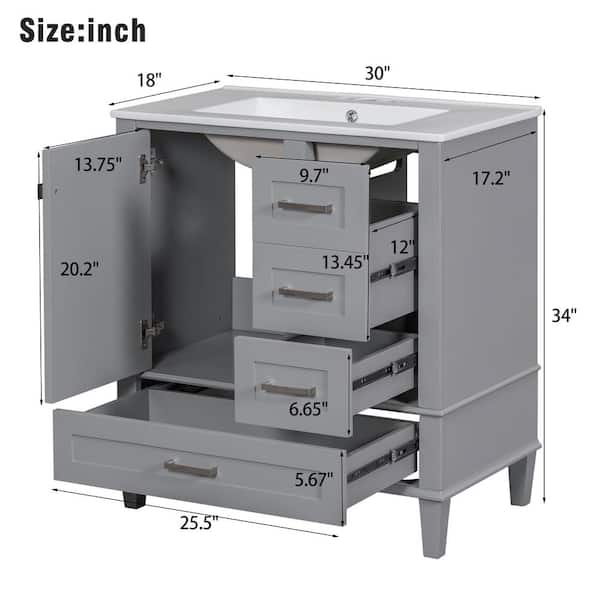 Polibi 30 in. W x 18 in. D x 34 in. H Bath Vanity in Gray with
