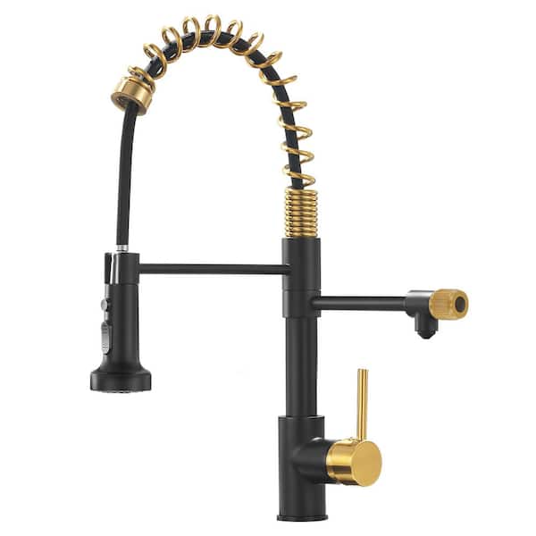 Unbranded 3 Way Spring Single Handle Pull Down Sprayer Kitchen Faucet, Kitchen Drinking Faucet Water in Matte Black&Brushed Gold