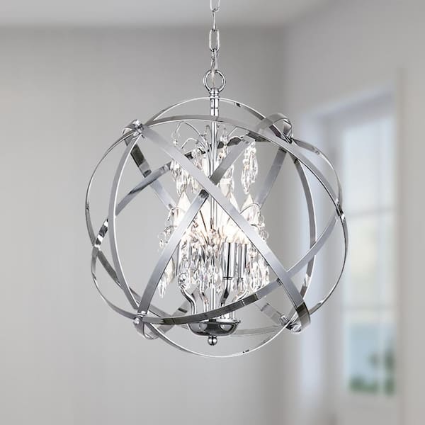 Maxax 4-Light 16.5 in. Chrome Modern Globe Dimmable Chandeliers Dining Room Kitchen Ceiling Lights Foyer Bedroom Lighting
