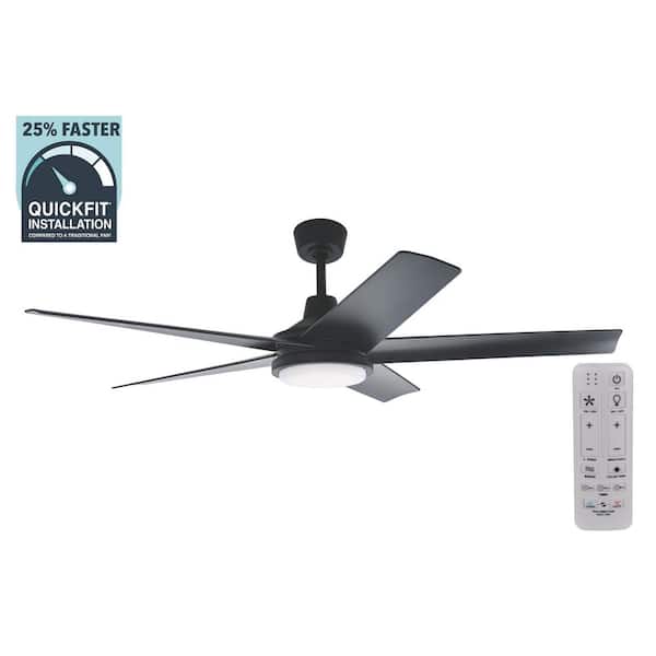 Hampton Bay Ladshaw 60 in. Indoor/Outdoor Wet Rated Matte Black Ceiling Fan with Adjustable White LED and Remote Included