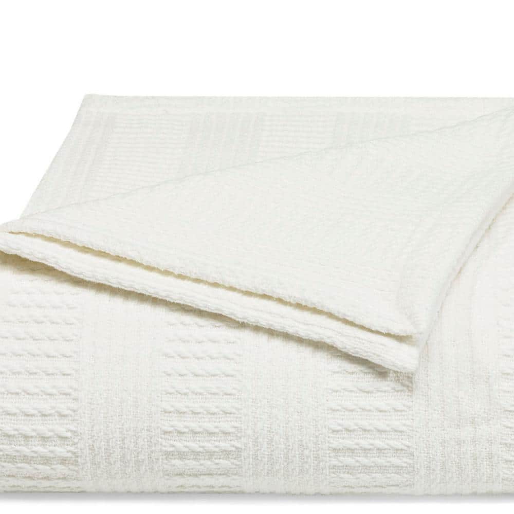White Twin Ridged Cotton Knitted Blanket