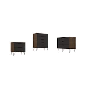 Rockefeller 3-Piece Nature and Textured Grey Tall Dresser and Nightstand Set