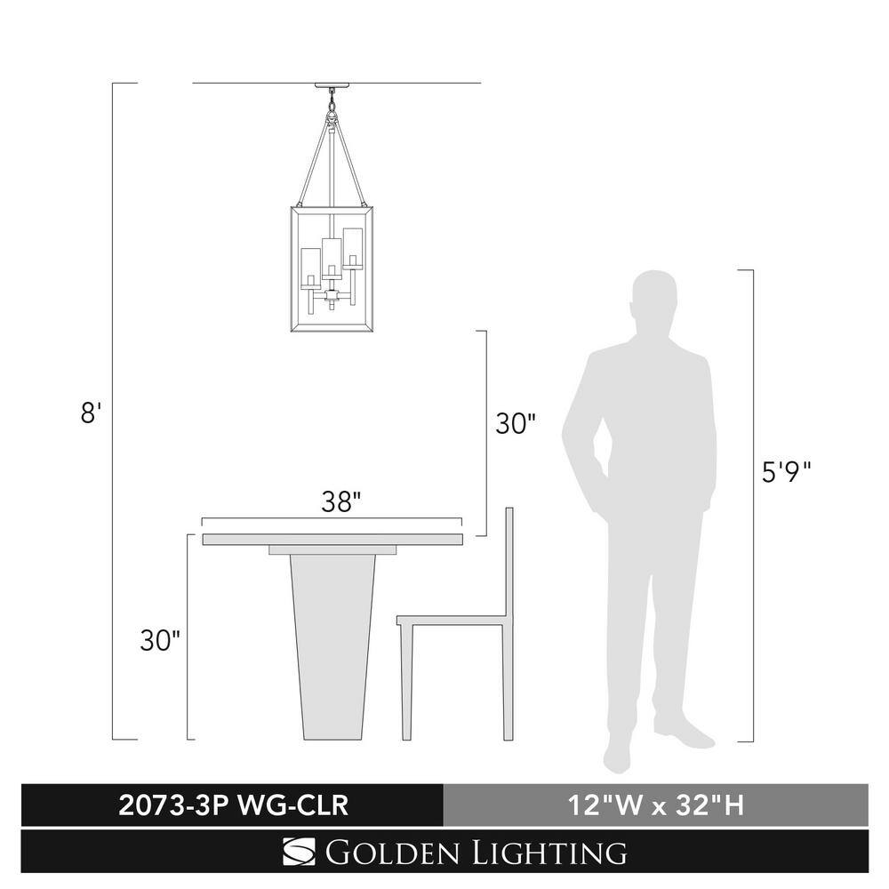 White Gold 3-Light Pendant with Clear Glass Shade