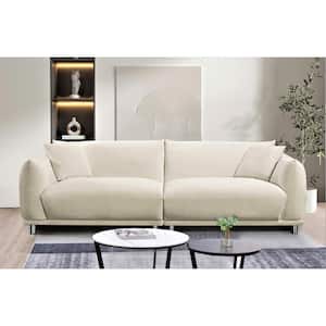 Eloise 88.2 in. Square Arm Velvet Rectangle Mid-Century Modern Sofa in White