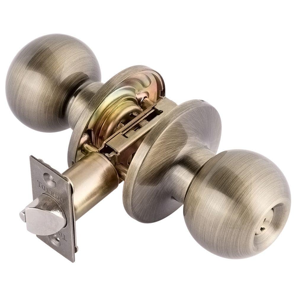 TOLEDO Avila Antique Brass Keyed Entry Door Knob Lockset